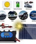 Compact 10W Solar Panel Kit With Integrated Charge Controller For Smooth 12V Battery Charging, includes panel and charge controller.