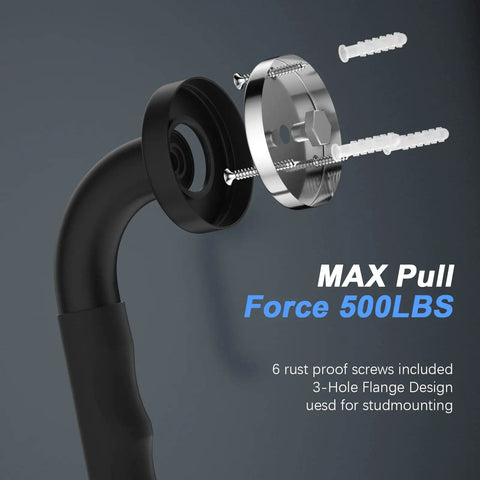2 Pack 16 Inch Anti Slip Shower Grab Bars With Rubber Grip Stainless Steel Matte Black Wall Mount Handrail close-up with screws