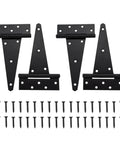 Premium Grade Heavy Duty 6 Inch Stainless Steel Gate Hinges T Strap Style Bracket Black Finish 4 Pack and screws