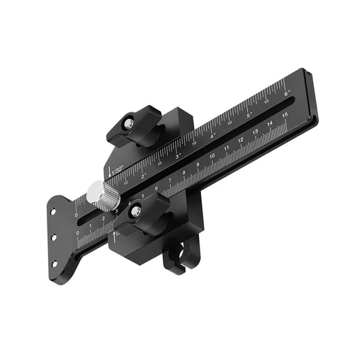 Woodworking Cutting Guide With Bidirectional Scale And Dual Locking Sliders for precise sawing on T track workbenches