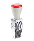 No Sweat 4 Digit Rubber Number Stamp With Adjustable Rotating Tapes For Office Inventory Warehouse Pricing Tags, red top, gray base.