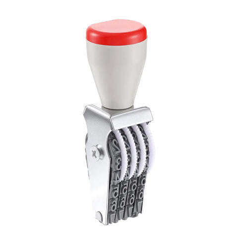 No Sweat 4 Digit Rubber Number Stamp With Adjustable Rotating Tapes For Office Inventory Warehouse Pricing Tags, red top, gray base.