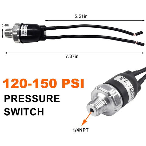 Lock Tight Air Pressure Switch For 120 To 150 Psi Automatic Compressor Cut Off Valve 1/4 NPT with wires connection