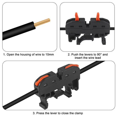 20 Pcs DIN Rail Terminal Blocks Kit With Compact Lever Connectors for 28 12 AWG wires installation guide steps