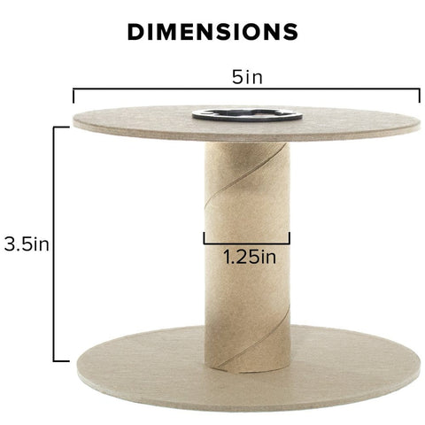 3.5 Inch Cardboard Spool Kit Set Of 3 For Craft Rope Cord Thread Wire And Chain Perfect Stash For Quick Organizing Your Ribbons Strings Wires And Chains DIY Craft Room Storage Solution dimensions view showing 5 inch diameter ends and 1.25 inch bore.