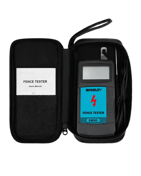 Electric Fence Voltage Tester And Fault Finder With Digital Display 0.3 kV To 9.9 kV Range 57 Inch Wire Lead Blue EM555 case