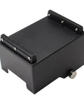 Espresso Knock Box With Tamping Station Base And Portafilter Stand, black stainless steel for 51mm portafilters, side view