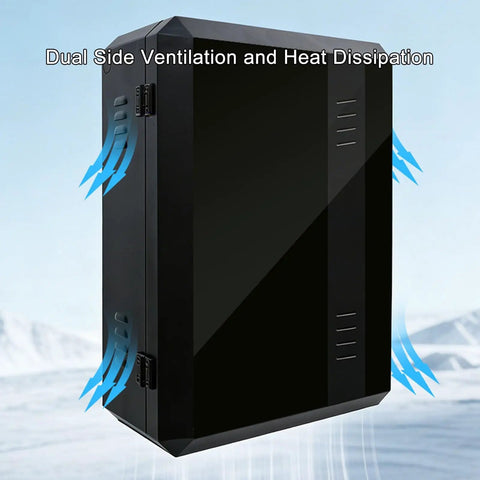 Heavy Duty Outdoor EV Charger Enclosure With Pedestal Stand showing dual side ventilation for heat dissipation and moisture protection.