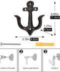 Nautical Sea Anchor Wall Hooks Set Of Four Cast Iron Vintage Coat Rack Heavy Duty Hangers For Bathroom Hallway Rustic Farmhouse Home Decor Built Different With Mounting Screws Black with dimensions and installation guide