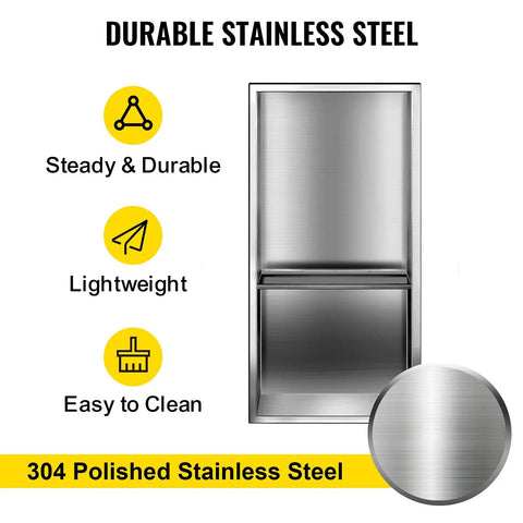 304 Stainless Steel Shower Niche 12 By 24 By 4 Inches Wall Inset Recessed Shelf for Shower and Bathroom with durability icons
