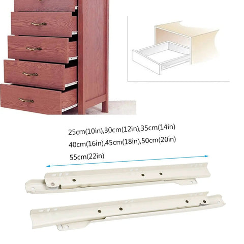 Beefy Drawer Slides Kit 1 Pair Metal Runners With 50kg Load, Two-Section Full Extension For Kitchen Cabinets, Dresser, Bathroom And Keyboard Storage, Anti Rust Wear Resistant White Finish, 55cm white metal slides