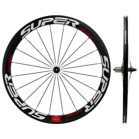 50mm Carbon Clincher Wheelset For Road Racing 700c With 23mm Width Toray T700 Matte 3K Finish UCI Approved White And Red Decals