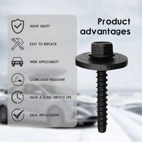 Solid Heavy Hex Head Screws For Fender Wheelhouse Console Replacement Compatible Gm Chevy Camaro Colorado Buick Cruze Set Of Ten Black Finished Fasteners close-up view.
