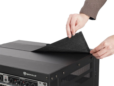 Person removing protective covering from Hella Sturdy 10U Rolling Audio Rack Case for Live Sound and Recording Studio Gear.