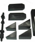 24 Piece M6 Clamp Kit Set For Rotary Tables Milling Tables Face Plates And Vertical Slides Heavy Duty Pro Grade Epoxy Black Finish Rust Resistant Made In India, showing bolts and blocks.
