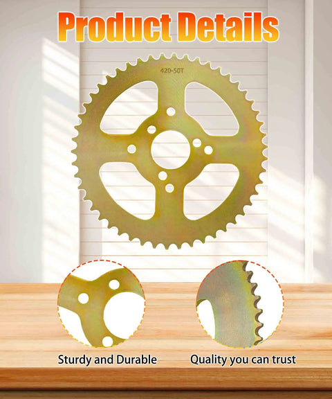 50T High Speed Rear 3 Hole Sprocket For Mini Bikes Fits 40 41 420 Chain, steel durable gear with close-up details