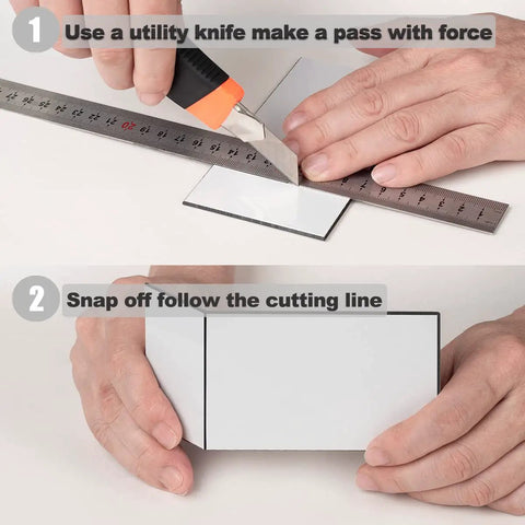 Cutting and snapping 100 Piece Polished White PVC Peel And Stick Backsplash Tiles 3x6 Inch Waterproof Subway Style for easy install