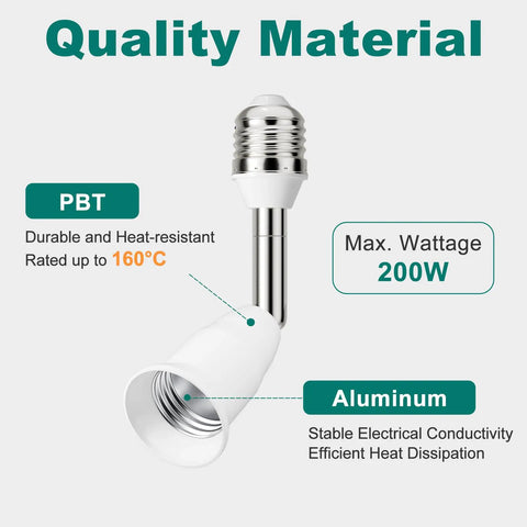 Must-Have Light Socket Extender E26 4.5 Inch Extension With 180 Degree Bend And 350 Degree Rotatable Angle Adjustable Socket Adapter with PBT and Aluminum materials highlighted