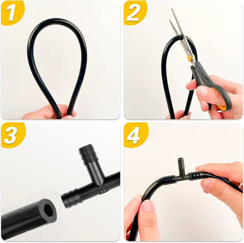 Upgrade Your Ride With This Awesome 6.6 Ft Silicone Vacuum Hose Kit Featuring 12 Sizes And 128 Connectors For Engine Tuning High Heat Resistance Up To 130 PSI Plus Kink Proof Performance That Keeps Your Lines Strong. black silicone vacuum hose kit being cut and fitted with a connector
