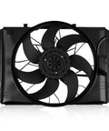 No Sweat Radiator Cooling Fan For Mercedes-Benz C230 C250 C300 C350 C63 AMG, seven-blade design, 12V electrical plug.
