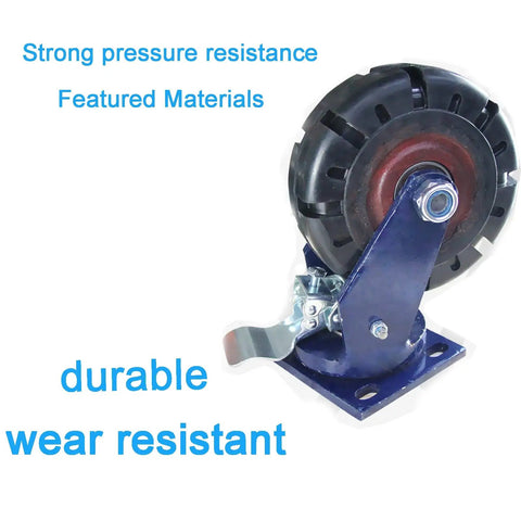 Flat Caster Rubber Swivel Wheel With Brake For Industrial Carts And Factory Use Wear Resistant iron core blue wheel