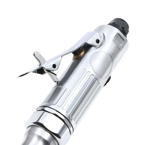 Close-up of Three Inch Pneumatic Cut Off Tool With Six Replaceable Blades 18000 RPM High Speed Cutter, chrome-plated aluminum body