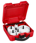 Rock Your Job Site With This Slick 19pc Hole Dozer Kit Boasting Ultra Tough Bi-Metal And Cobalt Saw Blades For Electricians Who Need Heavy Duty Drill Bits That Power Through Drywall And Wood Like A Champ Today. Red 19-piece hole saw kit in plastic case, open with assorted sizes