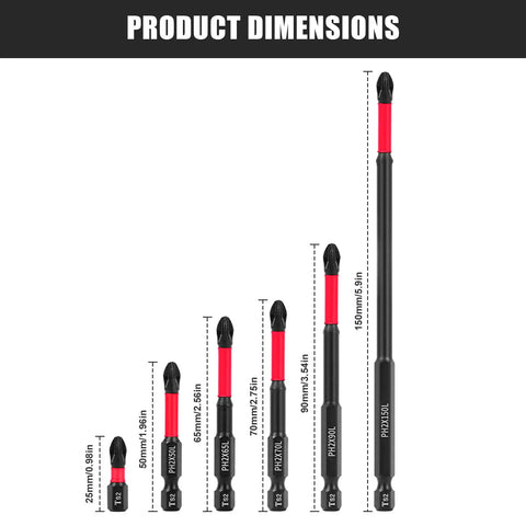Product dimensions of 12 Pack Phillips Bits And Magnetic Screwdriver Bit Set With Heavy Duty S2 Steel PH2 Drill Bits.
