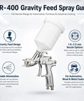 Pro Shop Ready 1.5mm Gravity Feed Paint Spray Gun With Stainless Steel Fluid Path for automotive and furniture coating.