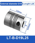 Premium Aluminum Alloy Parallel Line Coupling For 3D Printers And CNC Motors Flexible Shaft Encoder Connection Groove Cardan Design Fits LT D19L25 6X7 Model dimensions D19mm L25mm