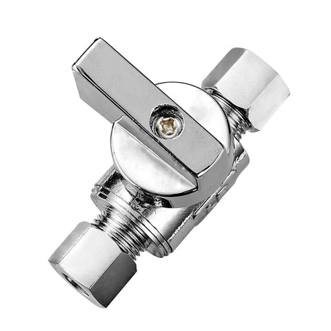 Chrome brass 1/4 in. compression x 1/4 in. compression angle valve with quarter-turn lever.