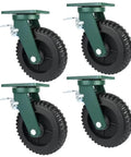 Heavy Duty Plate Casters 6 Inch And 8 Inch Swivel Rubber Caster Wheels With Brakes Industrial Set Of 4, close-up view of wheels with brakes.