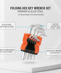 Compact Folding Hex Key Set With 9 Premium S2 Alloy Steel Allen Wrench Sizes For Bike Repair And Furniture Assembly shown folded