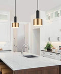 Modern Mini Pendant Light With 4W LED Bulb 2700K 400 Lumens Adjustable Slick Metal Pendant Fixture In Gold And Black over kitchen island