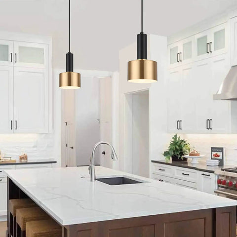 Modern Mini Pendant Light With 4W LED Bulb 2700K 400 Lumens Adjustable Slick Metal Pendant Fixture In Gold And Black over kitchen island