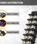 Double Row 12 Circuit Screw Terminal Block Junction Strip With Barrier 300V 20A showing nickel-plated screws and flame retardant features