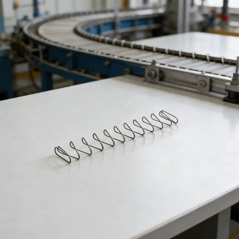 Two Pack Stainless Steel Flat Trapezoidal Springs For Machinery Spare Parts, High Strength And Extended Elasticity, Industrial Grade Compression Spring Setups Built Tough For Durable Mechanical Systems And Heavy Duty Equipment on conveyor
