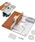 Rock Solid Aluminum Router Table Insert Plate With Precision Miter Gauge Guide Set Drop In Ready Table Saw Flip Top Mount for woodworking.