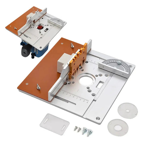 Rock Solid Aluminum Router Table Insert Plate With Precision Miter Gauge Guide Set Drop In Ready Table Saw Flip Top Mount for woodworking.