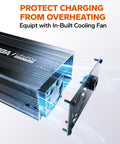 Beefy 14.6V 10A Lithium Battery Charger showing in-built cooling fan, LiFePO4 deep cycle batteries charging protection