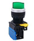 22mm SPST 1NO Two Position Maintained Latching Rotary Selector Switch with Green LED Indicator 440V 10A panel mount
