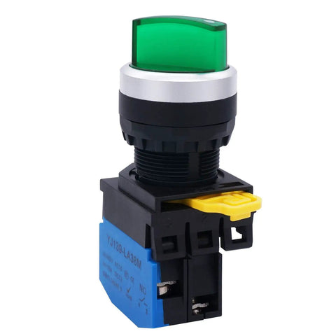 22mm SPST 1NO Two Position Maintained Latching Rotary Selector Switch with Green LED Indicator 440V 10A panel mount