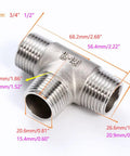 Two Pack 304 Stainless Steel NPT Male Tee Fittings One-Half Inch Three Way Pipe Tee For Oil Air And Gas Lines Tough As Nails