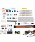 Starter Electronics Component Kit With Resistor Capacitor Diode Modules For Beginners spread out with R3 development board.