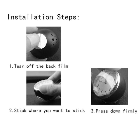 Installation steps for Car Dashboard Thermometer With Night Light Mini Vehicle Temperature Gauge, showing tape attachment.