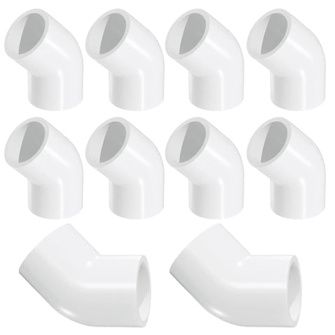 10-pack of 1 Inch 45 Degree PVC Elbow Fitting Two Way Connector Kit, Schedule 40, furniture grade for DIY projects and garden structures.