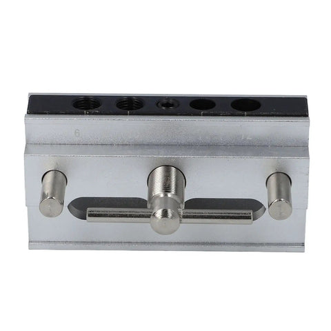 Heavy Duty Auto Centering Dowel Jig Kit For Zero Hassle Furniture Assembly Adjustable Metric Drilling Guide with metal adjusters.