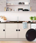 Kitchen with cabinets featuring black closet door finger pull one and three quarter inch hole opening 4 pack easy snap in circular sliding door pull no nails needed for pocket doors bi parting cabinets and sliding barn door systems.