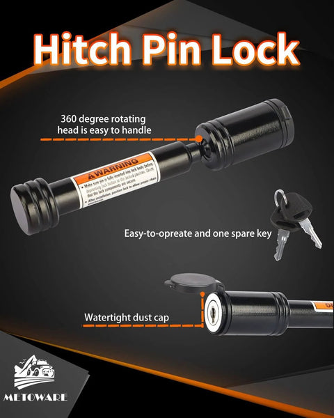 Five Eighth Inch Locking Trailer Hitch Pin Anti Theft Receiver Lock For Two Inch Receiver Tubes with keys and dust cap