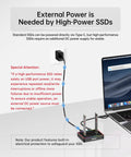 Dual Bay M.2 SSD Cloner Docking Station Offering 20Gbps Offline Duplication For Nvme To Nvme And Sata Drives With One Button Operation computer-free setup, showing external power connection.